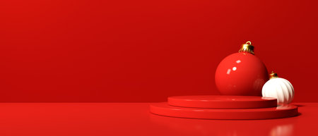Christmas baubles with a podium - 3Dの写真素材