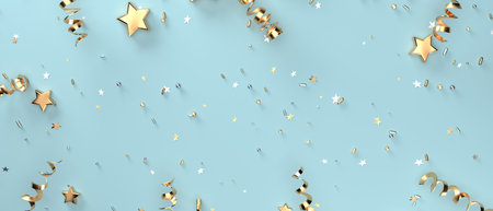 Serpentine streamers with stars and confetti - 3D render