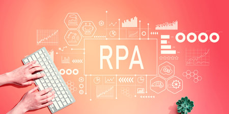 Robotic Process Automation theme with person using computer keyboardの写真素材