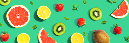 Collection of mixed fruits overhead viewの写真素材