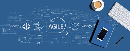 Agile concept with computer keyboard and office itemsの写真素材