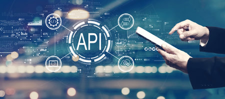 API - application programming interface concept with businessman using a tabletの写真素材