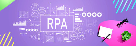 Robotic Process Automation theme with notebook and penの写真素材