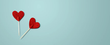 Red glitter heart picksの写真素材