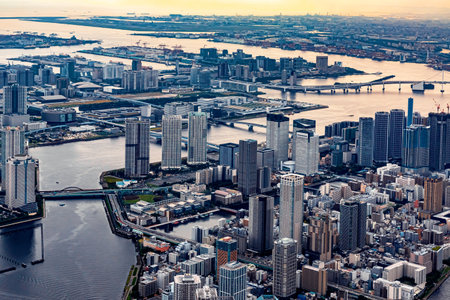 Aerial view of Odaiba Harbor in Tokyo, Japanの写真素材