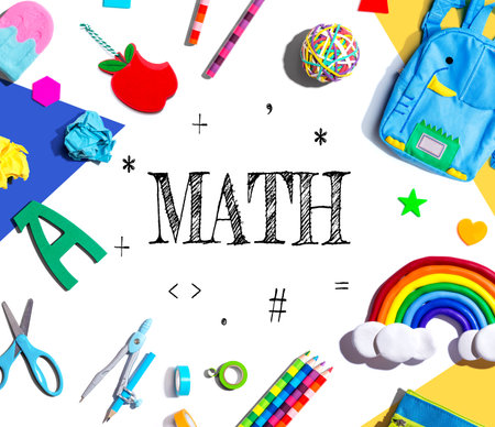Math theme with school supplies - flat layの写真素材