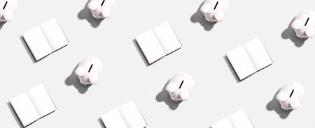 Piggy banks and notebooks - Minimal designの写真素材
