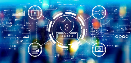 Cyber security theme with big city lightsの写真素材