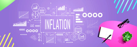 Inflation theme with notebook and penの写真素材