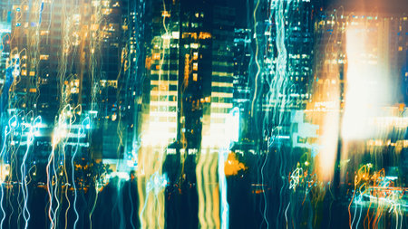 Abstract city night lights blurred urban background