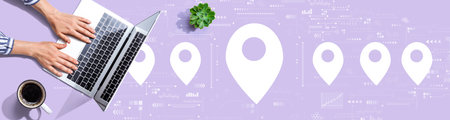 Map pin concept with person using a laptopの写真素材