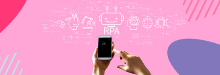 Robotic Process Automation theme with person using smartphoneの写真素材