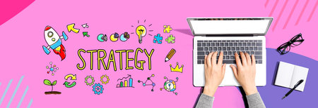 Strategy with person using a laptopの写真素材