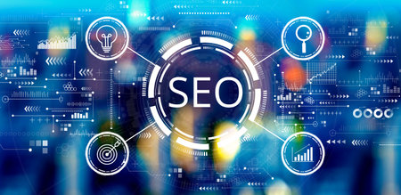 SEO concept with big city lightsの写真素材