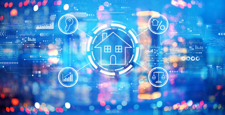 Real estate theme with blurred city at nightの写真素材
