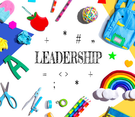 Leadership with school supplies - flat layの写真素材