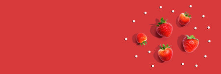 Fresh red strawberries overhead viewの写真素材