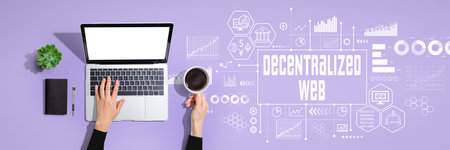 Decentralized Web theme with person using laptop computerの写真素材