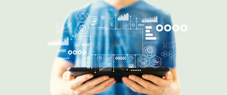 Digital Transformation concept with man using a tabletの写真素材
