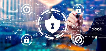 Cyber security theme with businessmanの写真素材
