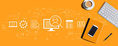 Document management system concept with computer keyboard and office itemsの写真素材