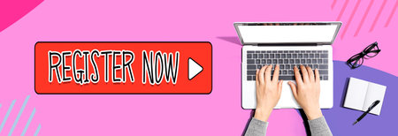 Register now with person using a laptopの写真素材