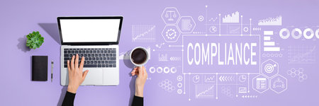 Compliance theme with person using laptop computerの写真素材
