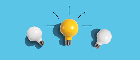 One out unique idea light bulb concept - Flat layの写真素材