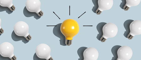 One out unique idea light bulb - Flat layの写真素材