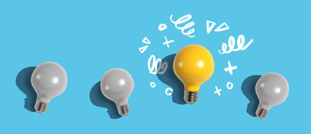 One out unique idea light bulb - Flat layの写真素材
