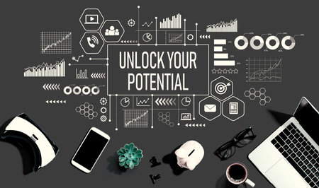Unlock your potential theme with electronic gadgets and office suppliesの写真素材