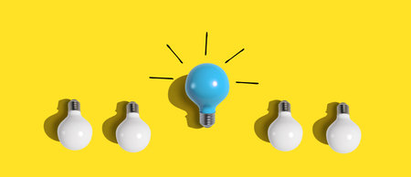 One out unique idea light bulb - Flat layの写真素材