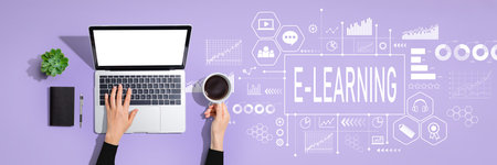 E-Learning theme with person using laptop computerの写真素材