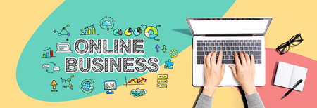 Online business with person using a laptopの写真素材