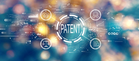 Patent concept with blurred city at nightの写真素材
