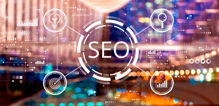 SEO concept with big city at nightの写真素材