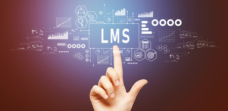 LMS - Learning Management System with hand pressing a buttonの写真素材