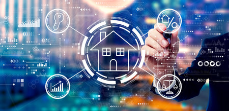 Real estate theme with businessmanの写真素材