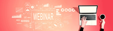 Webinar theme with person using a laptopの写真素材