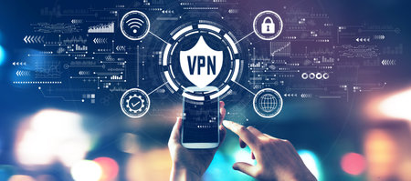 VPN concept with city lights at nightの写真素材