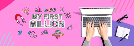 My First Million with person using a laptopの写真素材