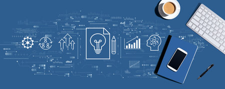 Idea of success theme with computer keyboard and office itemsの写真素材