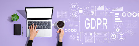 GDPR theme with person using laptop computerの写真素材