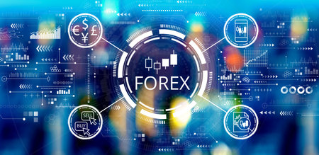 Forex trading concept with big city lightsの写真素材
