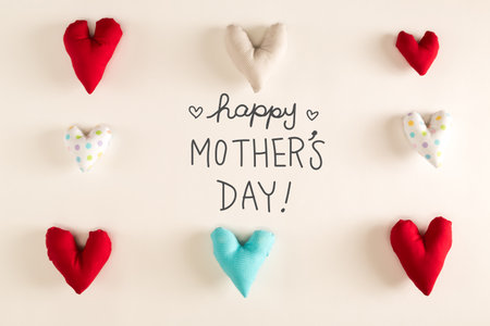 Mothers Day message with blue heart cushionsの写真素材