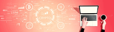 Crypto Trading theme with person using a laptopの写真素材