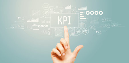 KPI - Key Performance Indicator theme with hand pressing a buttonの写真素材
