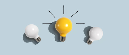 One out unique idea light bulb concept - Flat layの写真素材