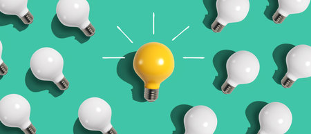 One out unique idea light bulb - Flat layの写真素材