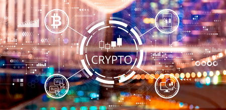 Crypto Trading theme with big city at nightの写真素材